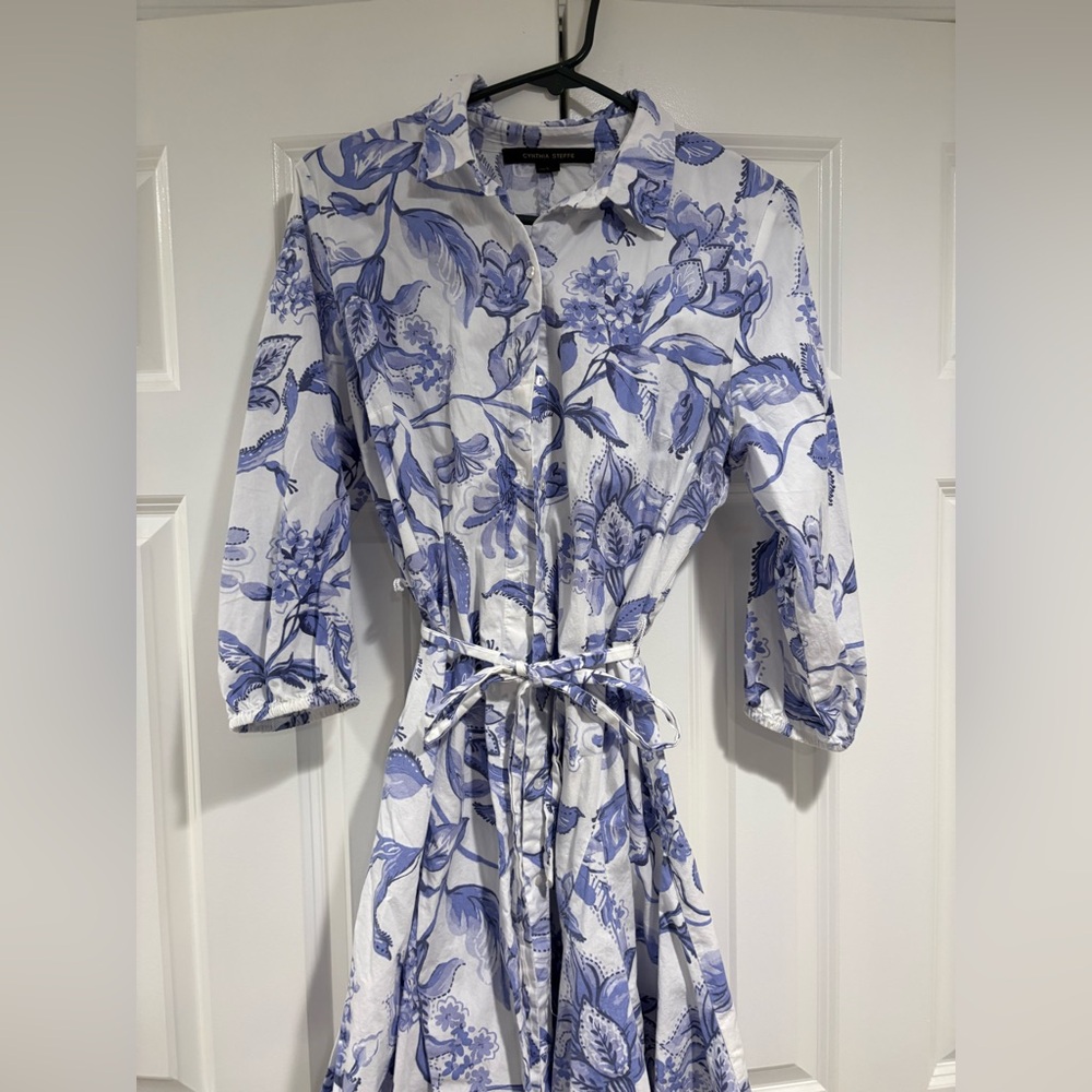 Cynthia Steffe White and Blue Patterned Mini Dress - Picture 4 of 5